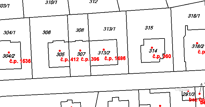 Krč 1486, Praha na parcele st. 313/2 v KÚ Krč, Katastrální mapa