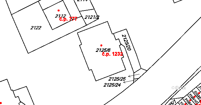 Michle 1232, Praha na parcele st. 2125/6 v KÚ Michle, Katastrální mapa