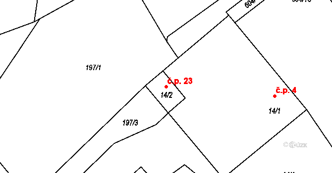 Horní Skrýchov 23 na parcele st. 14/2 v KÚ Horní Skrýchov, Katastrální mapa