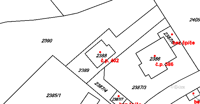 Dejvice 402, Praha na parcele st. 2388 v KÚ Dejvice, Katastrální mapa