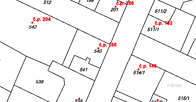 Ďáblice 165, Praha na parcele st. 540 v KÚ Ďáblice, Katastrální mapa