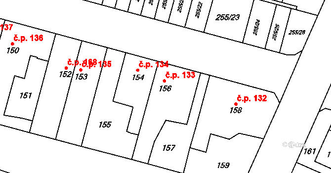 Letňany 133, Praha na parcele st. 156 v KÚ Letňany, Katastrální mapa