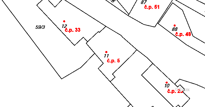 Černín 5, Zdice na parcele st. 11 v KÚ Černín u Zdic, Katastrální mapa