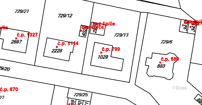 Vrchlabí 799 na parcele st. 1029 v KÚ Vrchlabí, Katastrální mapa