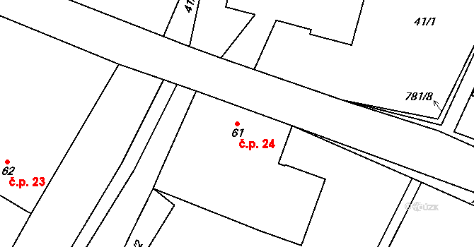 Líšnice 24 na parcele st. 61 v KÚ Líšnice u Mohelnice, Katastrální mapa