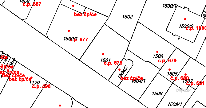 České Budějovice 5 678, České Budějovice na parcele st. 1501 v KÚ České Budějovice 5, Katastrální mapa