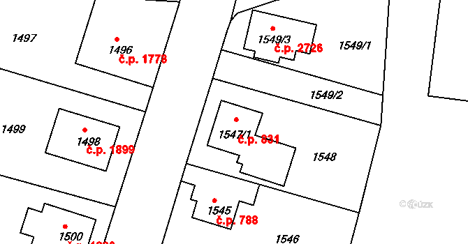 Česká Lípa 831 na parcele st. 1547/1 v KÚ Česká Lípa, Katastrální mapa