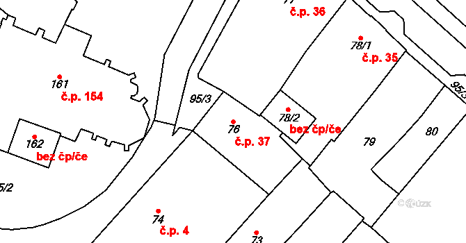 Chomutov 37 na parcele st. 76 v KÚ Chomutov I, Katastrální mapa