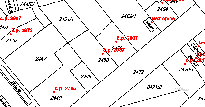 Chomutov 2837 na parcele st. 2450 v KÚ Chomutov II, Katastrální mapa