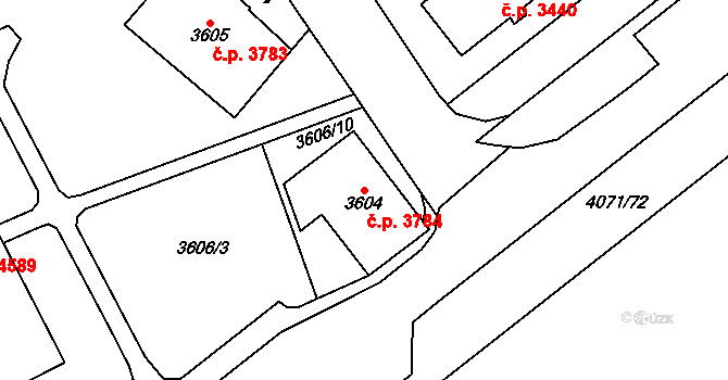 Chomutov 3784 na parcele st. 3604 v KÚ Chomutov I, Katastrální mapa