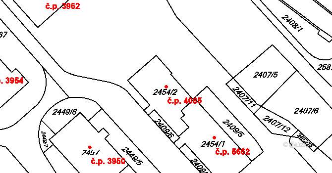 Chomutov 4085 na parcele st. 2454/2 v KÚ Chomutov I, Katastrální mapa