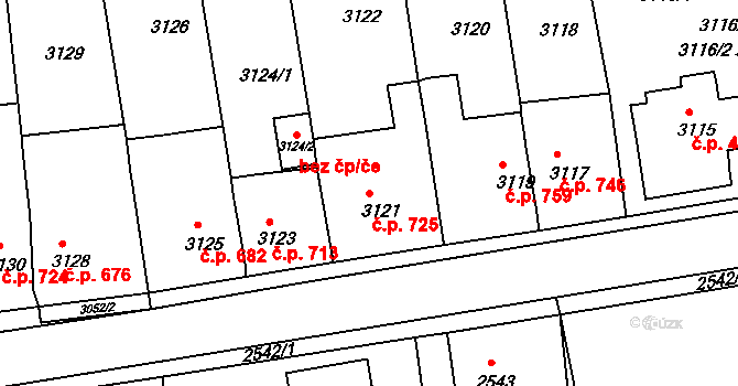 Jirkov 725 na parcele st. 3121 v KÚ Jirkov, Katastrální mapa