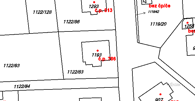 Rtyně v Podkrkonoší 786 na parcele st. 1193 v KÚ Rtyně v Podkrkonoší, Katastrální mapa
