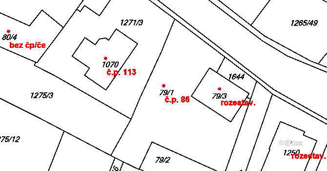 Plotiště nad Labem 86, Hradec Králové na parcele st. 79/1 v KÚ Plotiště nad Labem, Katastrální mapa