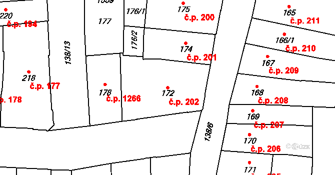 Hradec Králové 202 na parcele st. 172 v KÚ Hradec Králové, Katastrální mapa