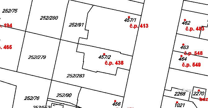 Rosice 438 na parcele st. 457/2 v KÚ Rosice u Brna, Katastrální mapa