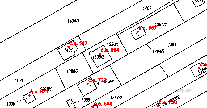 Ostopovice 694 na parcele st. 1396/2 v KÚ Ostopovice, Katastrální mapa