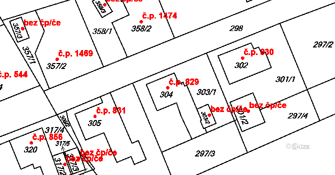 Fryštát 829, Karviná na parcele st. 304 v KÚ Karviná-město, Katastrální mapa