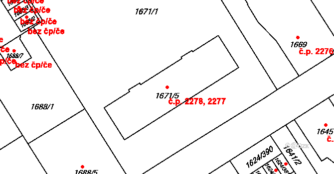 Mizerov 2277,2278, Karviná na parcele st. 1671/5 v KÚ Karviná-město, Katastrální mapa