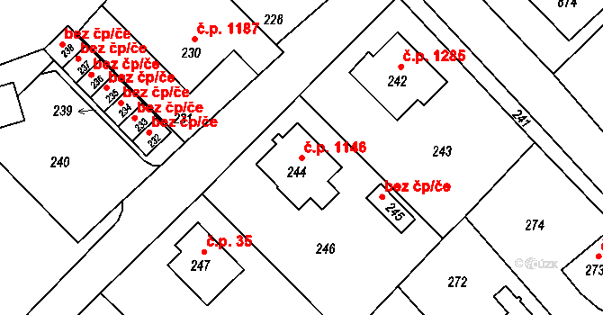 Vsetín 1146 na parcele st. 244 v KÚ Vsetín, Katastrální mapa