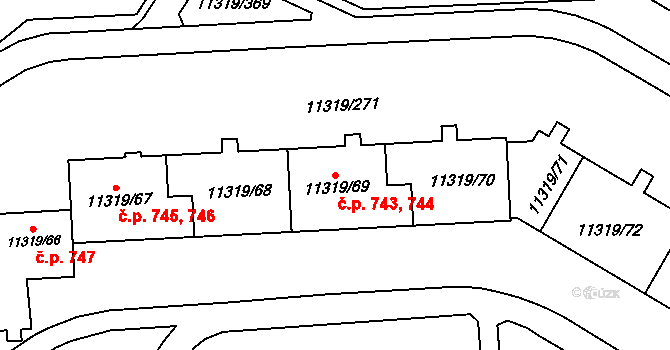 Severní Předměstí 743,744, Plzeň na parcele st. 11319/70 v KÚ Plzeň, Katastrální mapa