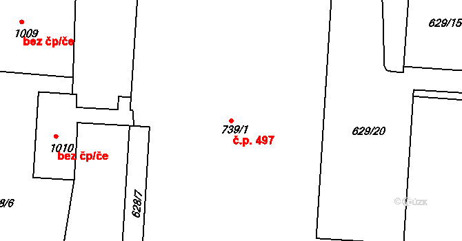 Parník 497, Česká Třebová na parcele st. 739/1 v KÚ Parník, Katastrální mapa