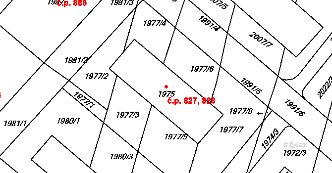 Pečky 827,828 na parcele st. 1975 v KÚ Pečky, Katastrální mapa