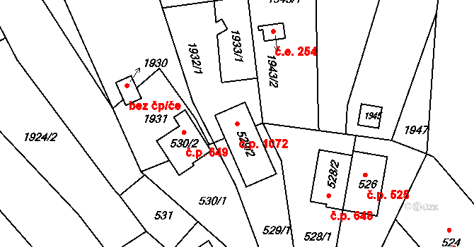 Komín 1072, Brno na parcele st. 529/2 v KÚ Komín, Katastrální mapa