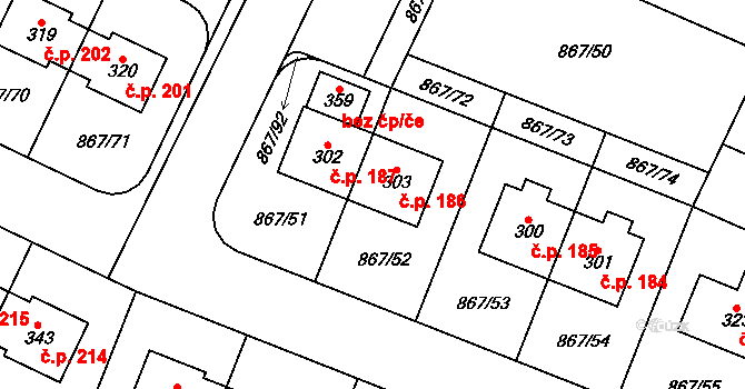 Robousy 186, Jičín na parcele st. 303 v KÚ Robousy, Katastrální mapa