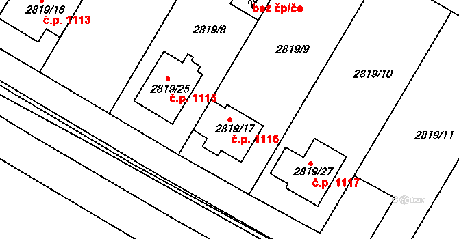 Jemnice 1116 na parcele st. 2819/17 v KÚ Jemnice, Katastrální mapa