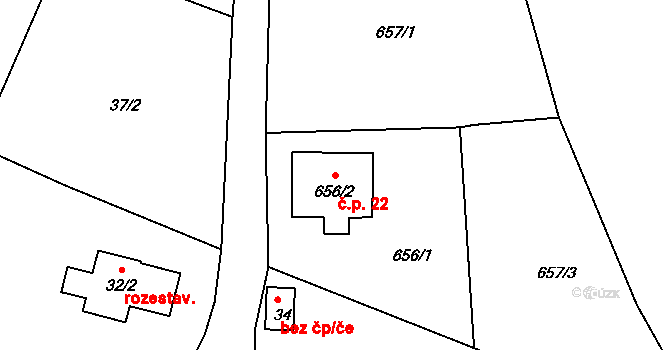 Mistrovice 22, Nový Oldřichov na parcele st. 656/2 v KÚ Mistrovice u Nového Oldřichova, Katastrální mapa