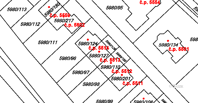 Chomutov 5513 na parcele st. 5980/127 v KÚ Chomutov I, Katastrální mapa