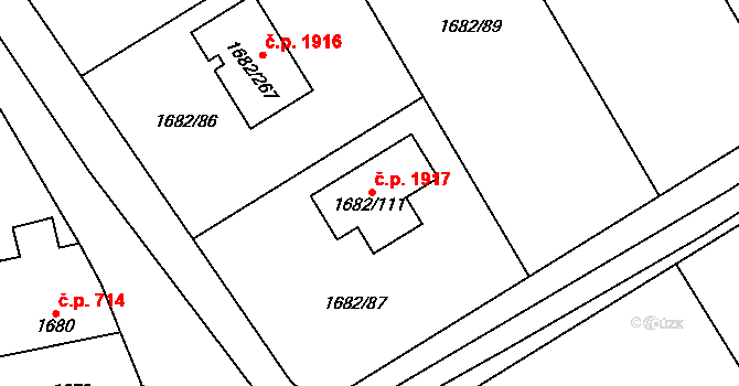 Černošice 1917 na parcele st. 1682/111 v KÚ Černošice, Katastrální mapa