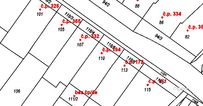 Moravský Žižkov 194 na parcele st. 110 v KÚ Moravský Žižkov, Katastrální mapa