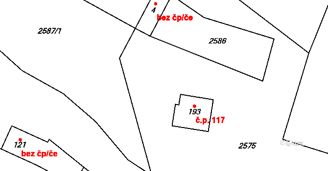 Pyšel 117 na parcele st. 193 v KÚ Pyšel, Katastrální mapa