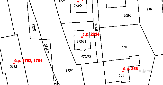 Chodov 2324, Praha na parcele st. 172/14 v KÚ Chodov, Katastrální mapa