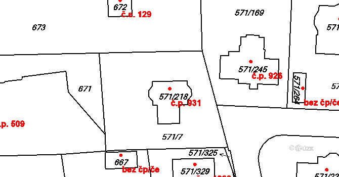 Šeberov 931, Praha na parcele st. 571/218 v KÚ Šeberov, Katastrální mapa