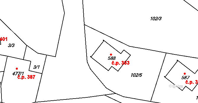 Peruc 383 na parcele st. 588 v KÚ Peruc, Katastrální mapa
