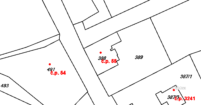 Varnsdorf 55 na parcele st. 388 v KÚ Varnsdorf, Katastrální mapa