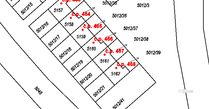 Zelená 467, Luštěnice na parcele st. 5161 v KÚ Luštěnice, Katastrální mapa