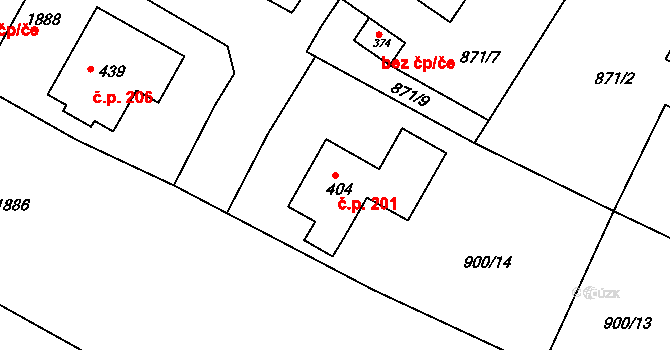 Božejov 201 na parcele st. 404 v KÚ Božejov, Katastrální mapa
