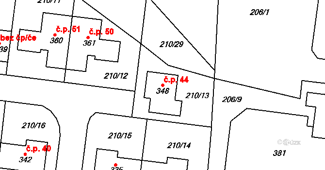 Skalka 44, Cheb na parcele st. 348 v KÚ Skalka u Chebu, Katastrální mapa