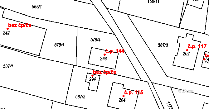 Podvihov 144, Opava na parcele st. 268 v KÚ Podvihov, Katastrální mapa
