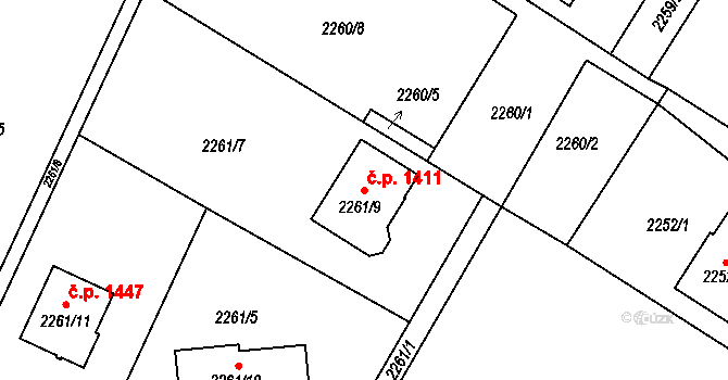 Smržovka 1411 na parcele st. 2261/9 v KÚ Smržovka, Katastrální mapa