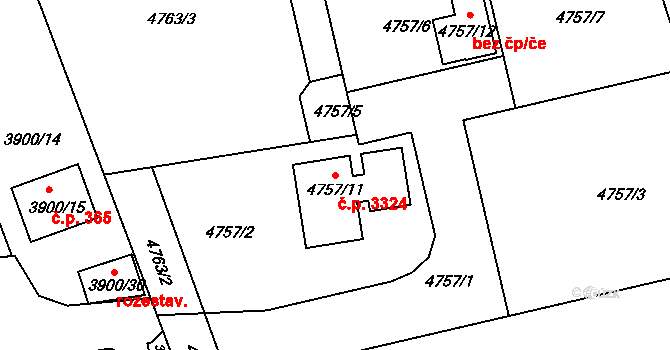 Kladno 3324 na parcele st. 4757/11 v KÚ Kladno, Katastrální mapa