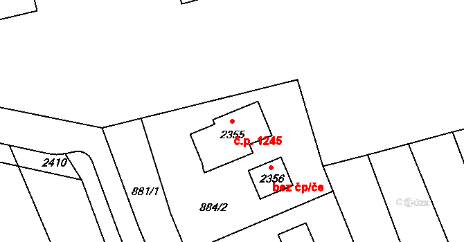 Malenovice 1245, Zlín na parcele st. 2355 v KÚ Malenovice u Zlína, Katastrální mapa