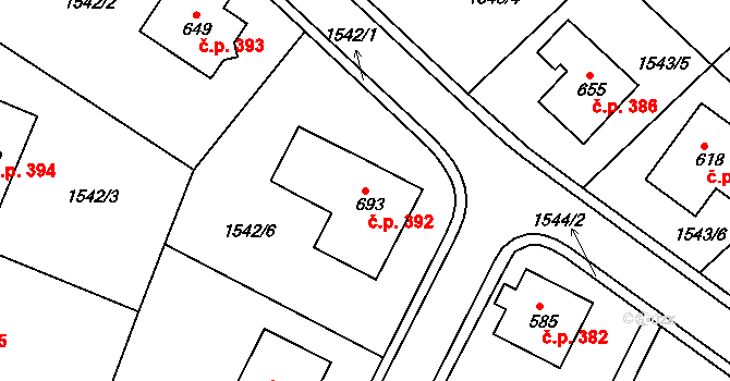 Lhenice 392 na parcele st. 693 v KÚ Lhenice, Katastrální mapa