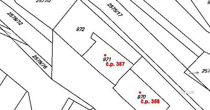 Jemnice 357 na parcele st. 971 v KÚ Jemnice, Katastrální mapa