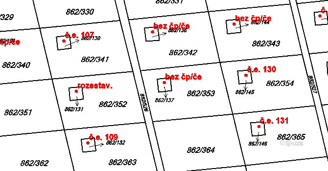 Slavonín 119, Olomouc na parcele st. 862/137 v KÚ Slavonín, Katastrální mapa