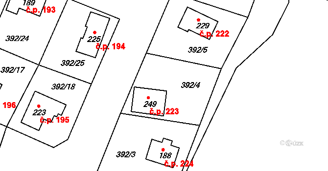 Klení 223, Benešov nad Černou na parcele st. 249 v KÚ Klení, Katastrální mapa